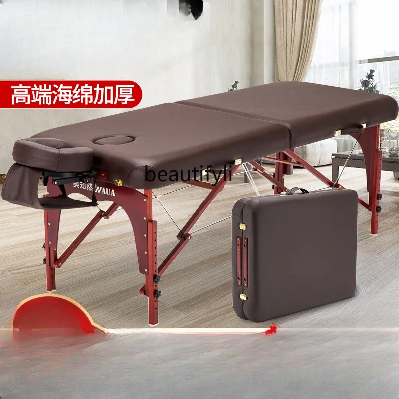 Asmt09 Foldable Massage Facial Bed Solid Wood Portable Household Beauty Salon Massage Needle Physiotherapy Bed Portable