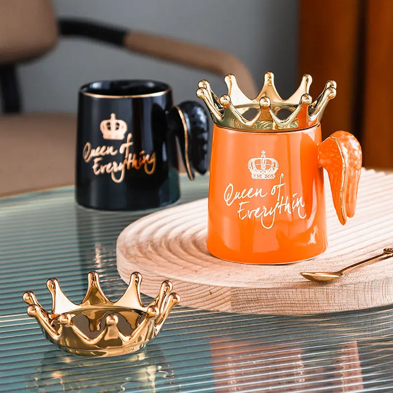 Creative Luxury Nordic Crown Mug Personalized Trendy Cap with Spoon Coffee Cup Home Office Student Ceramic Cups