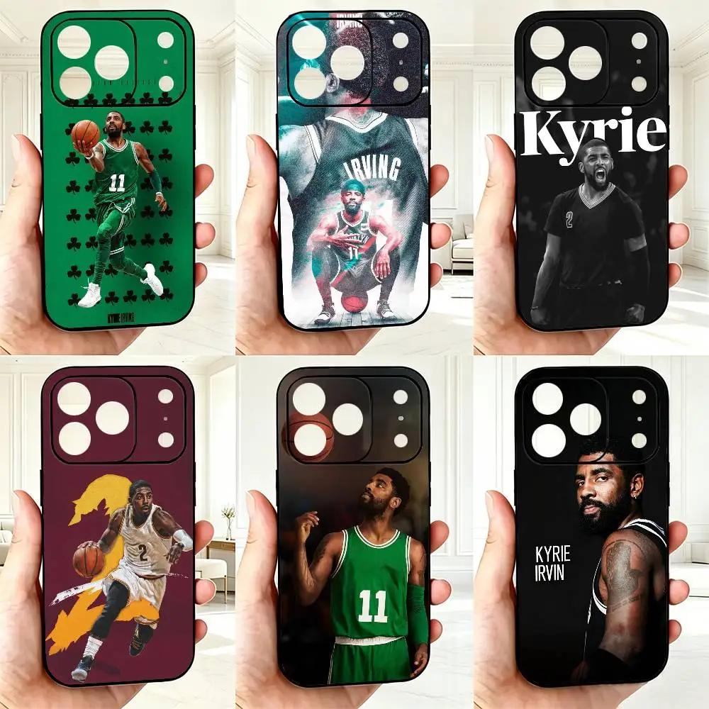 Capa de Celular Basquete K-Kyrie I-Irving para iPhone 17, 16, 15, 14, 13, 12, 11 Plus, Pro Max e Outros Modelos – Capa Protetora Macia Preta