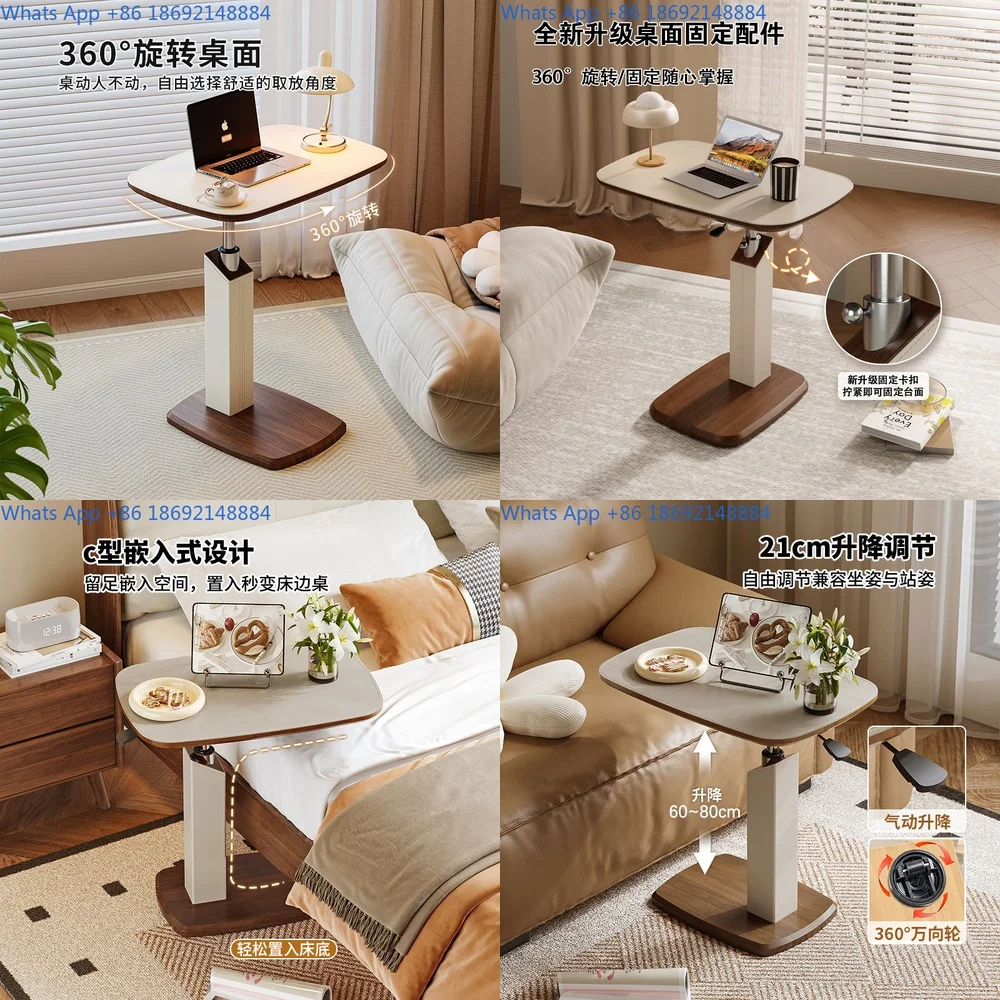 

Adjustable Saddle Leather Side Table Vintage Style Living Room Coffee Table Portable Bedside Laptop Desk for Home Use