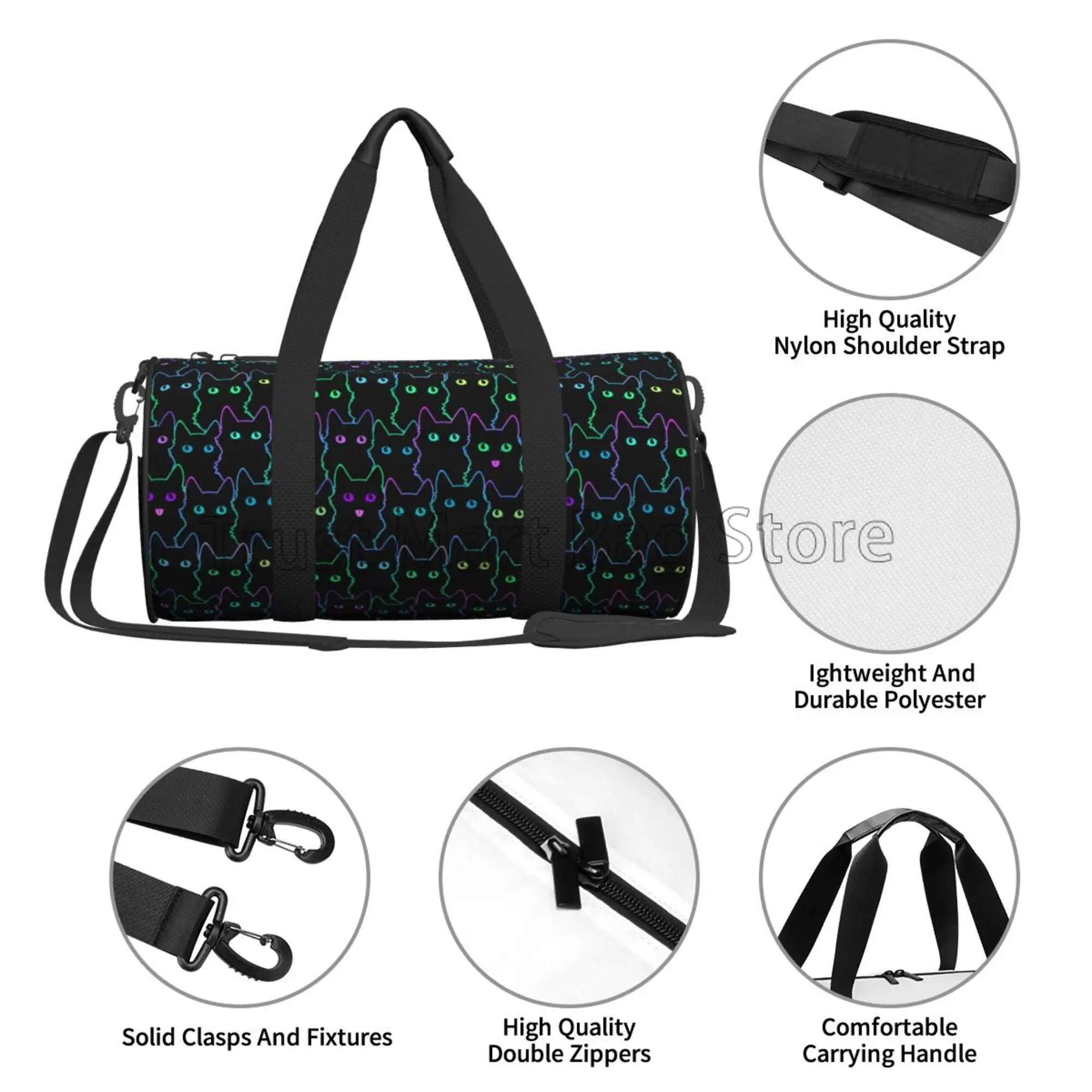 Silhuetas bonitos do gato Imprimir Duffel Bag Viagem, impermeável Sports Tote Gym Bag, bagagem dobrável, Weekender Overnight Bags