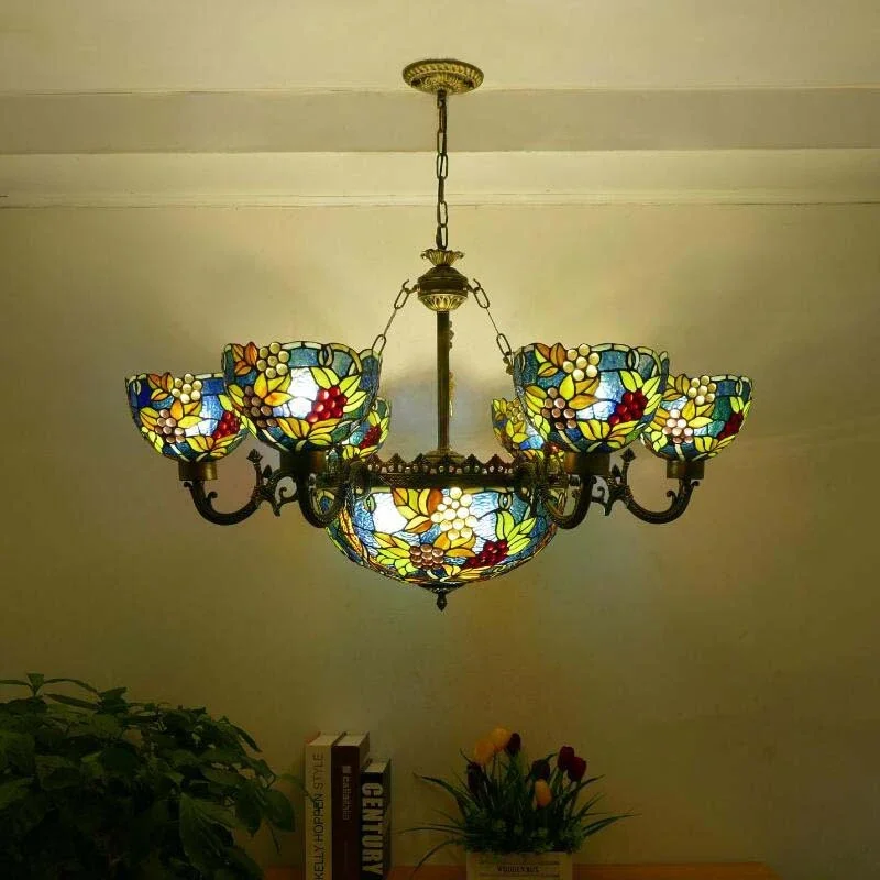 COLIN Tiffany European Living Room PendantLamp Vintage Creative Color Glass restaurant Bedroom Hotel Chandelier