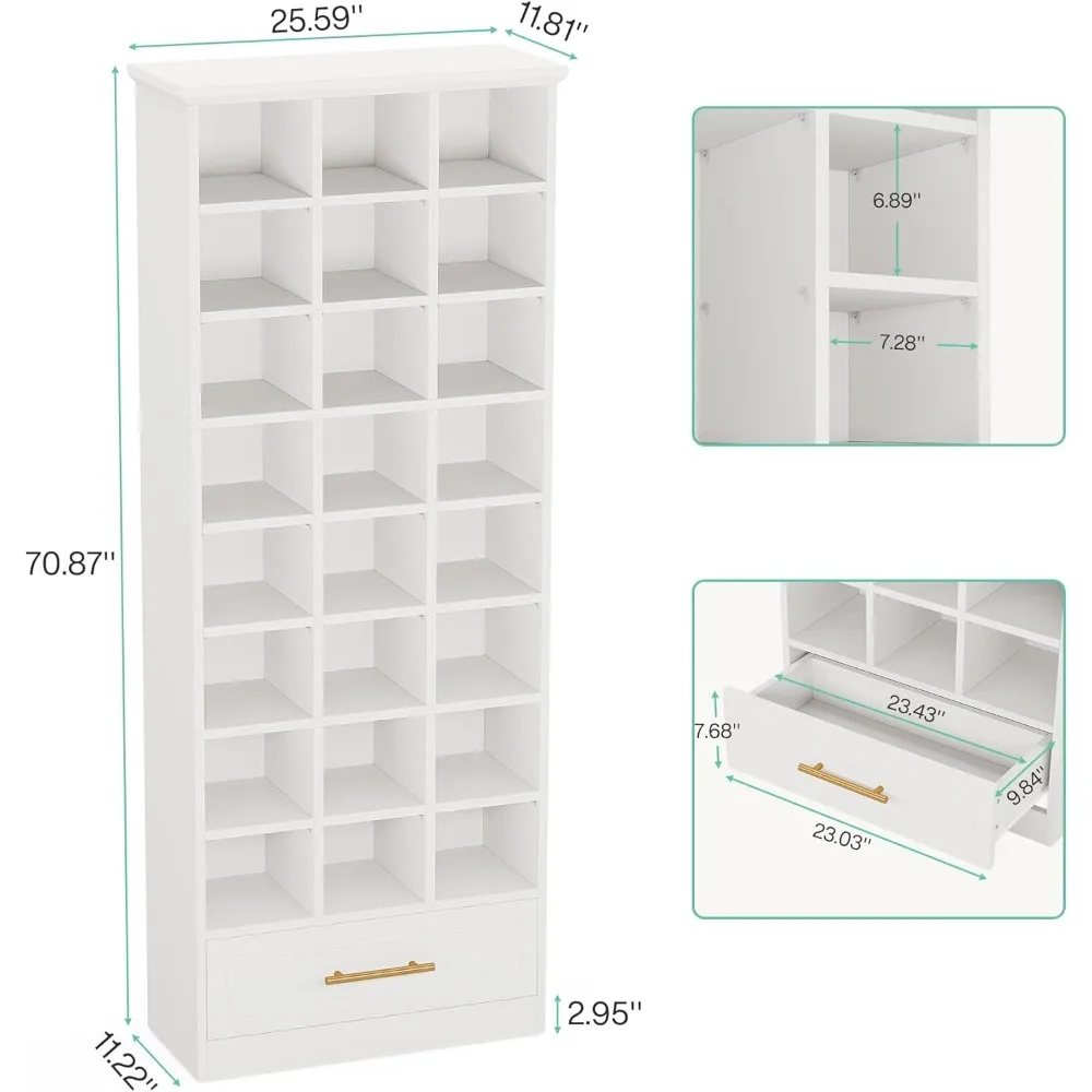 9-Tier Shoe Storage Cabinet, 71-Inch Tall Wooden Shoe Rack, Freestanding Shoes Storage Cabinet with 24 Cubbies and Drawer