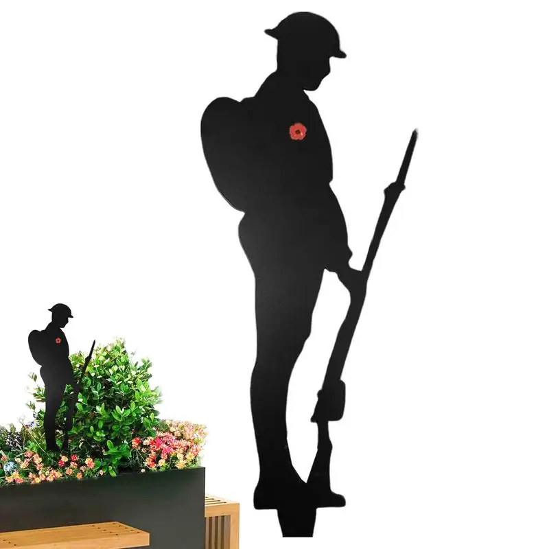 

Metal Soldier Silhouette Ground Plug Commemoration Of The NormandyLandings Soldier Memorial Garden Spray Paint Decoration