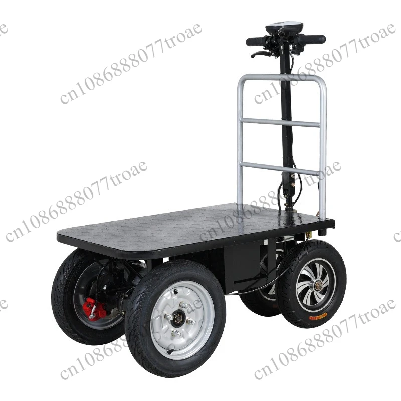 1000W Electric Flatbed Cart 48V 24Ah Lithium Battery 1 Ton Capacity Disc Brake Foldable Electric Trolley for Warehouse Farm