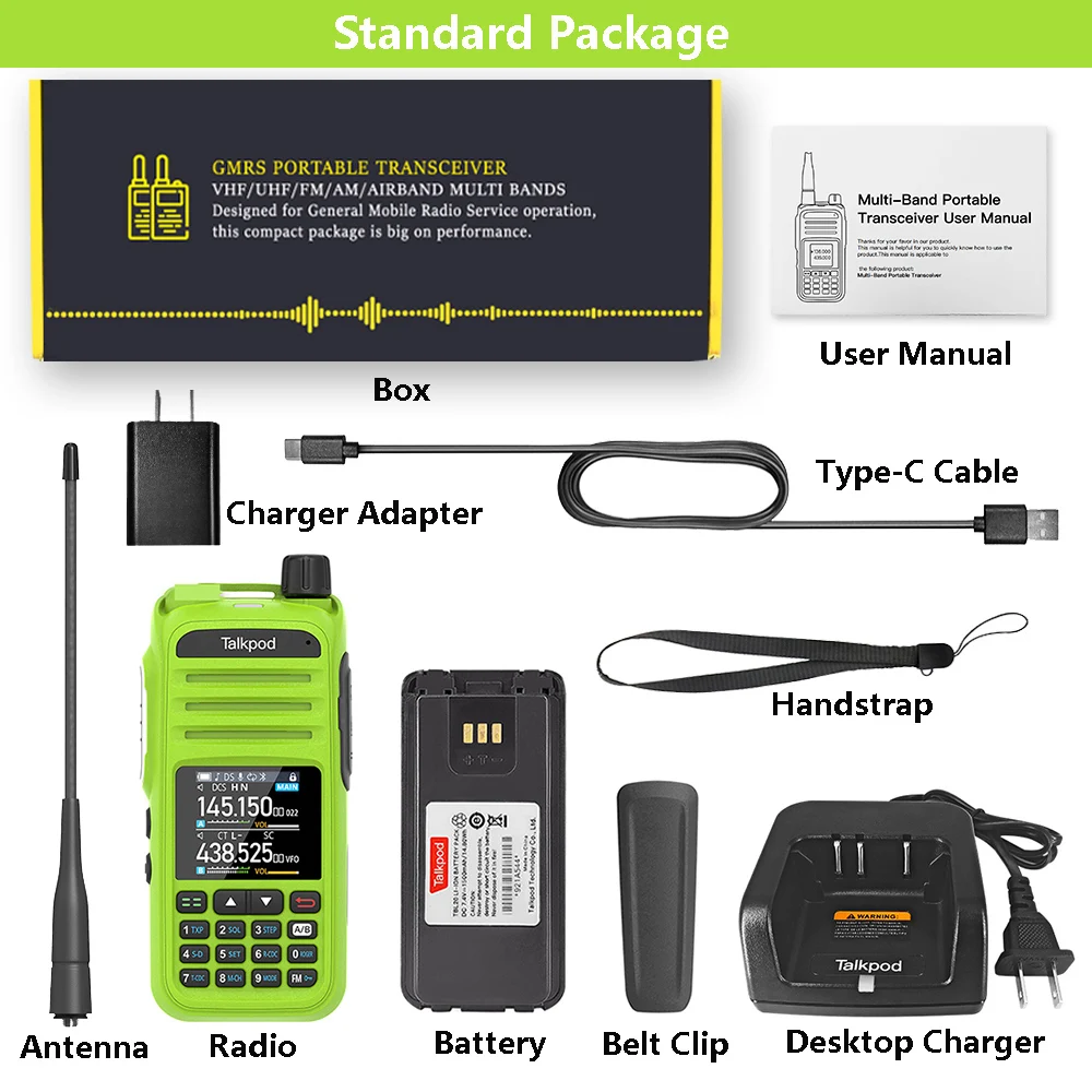 Talkpod A36Plus Walkie Talkie 5W Portable Ham CB Radio AM FM VHF UHF 7-Band NOAA Weather Receive Transceiver Two Way Radio