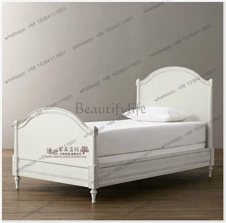 

Белая кровать из старого дуба с резьбой, в американском стиле кантри, из массива дерева, простая кровать в стиле принцессы