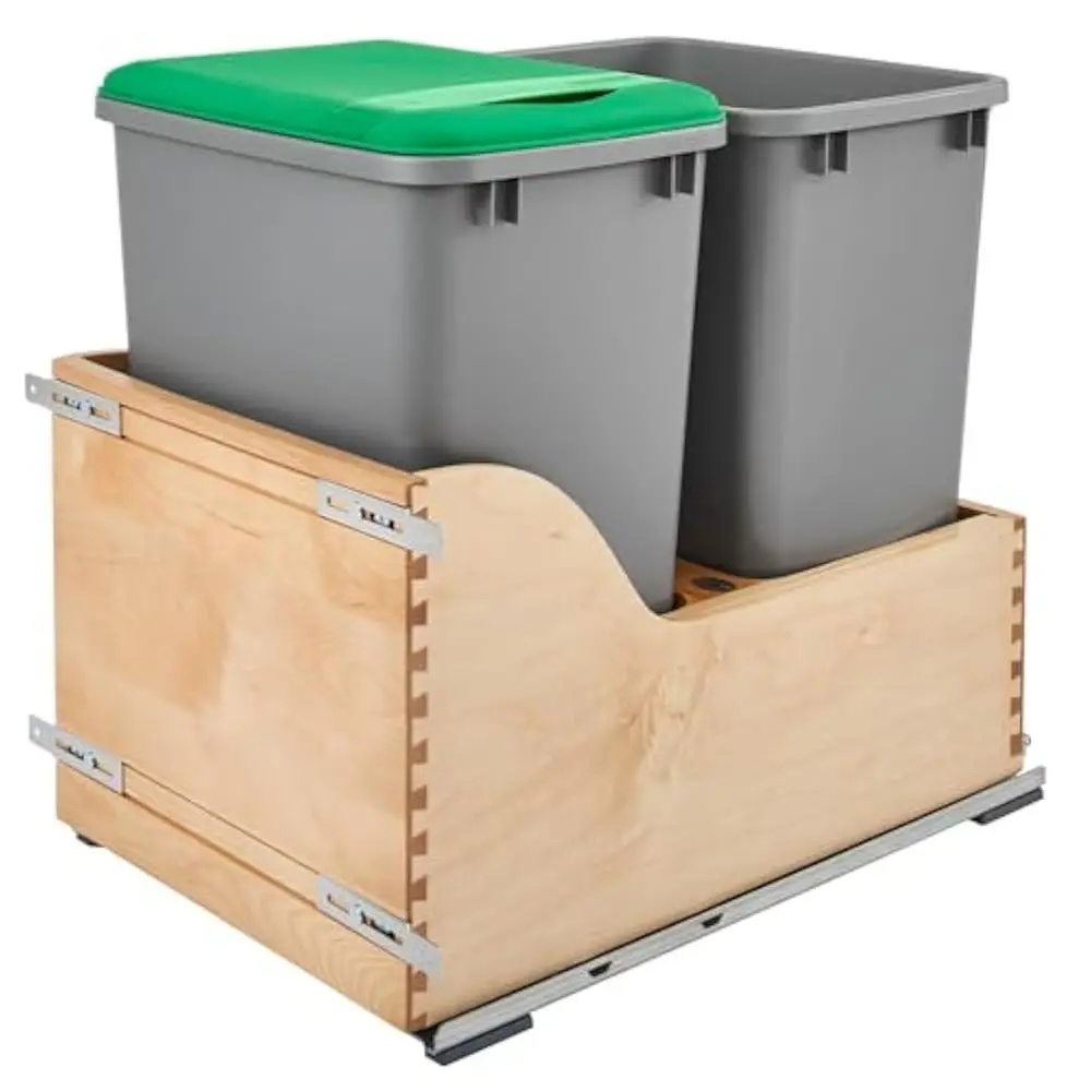 

Pullout Trash Cans For Kitchen Cabinet W/Soft-Close, Dual 35 Qt Gray Bins, 15""