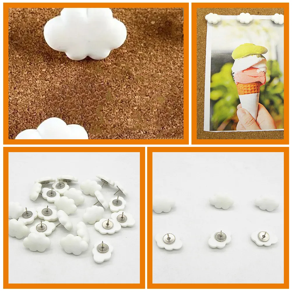 30Pcs Cream Cloud Shaped Push Pins Decorative Resin Thumb Tacks for Message Board Poster Notes Maps Office Stationery Wall