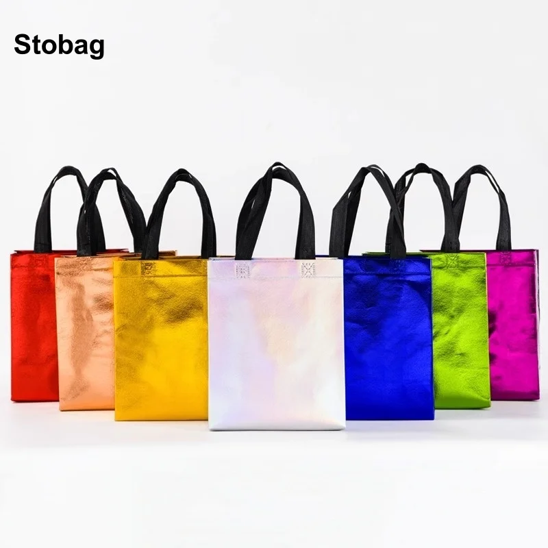 

StoBag 10pcs Color Non-woven Tote Bags Handbag Gift Packaging Storage Shopping Portable Fabric Reusable Pouches Party Favors