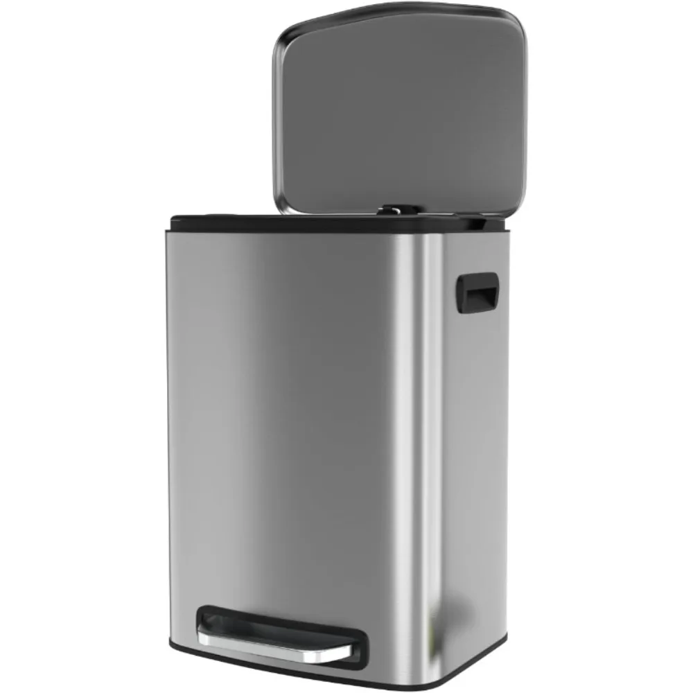 

13-галлонный мусорный бак с ножной педалью, крышка с мягким закрыванием, нержавеющая сталь, прямоугольный, серебристый