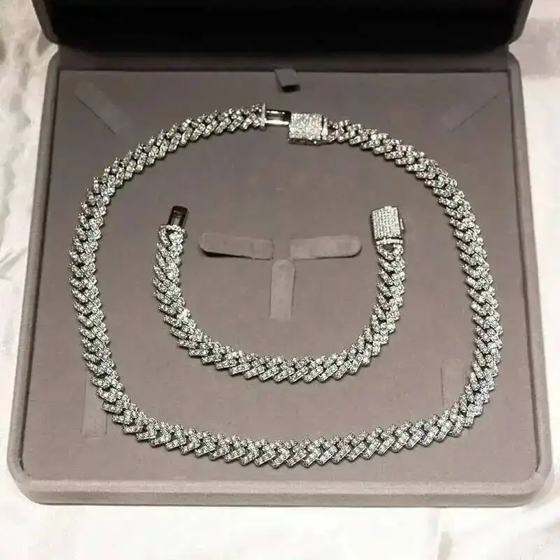 

Теннисная цепочка на заказ 10 мм S925, серебряное ожерелье Moissnaite Out, мужские ювелирные изделия в стиле хип-хоп, теннисная цепочка, бриллиантовая цепочка Moissnaite