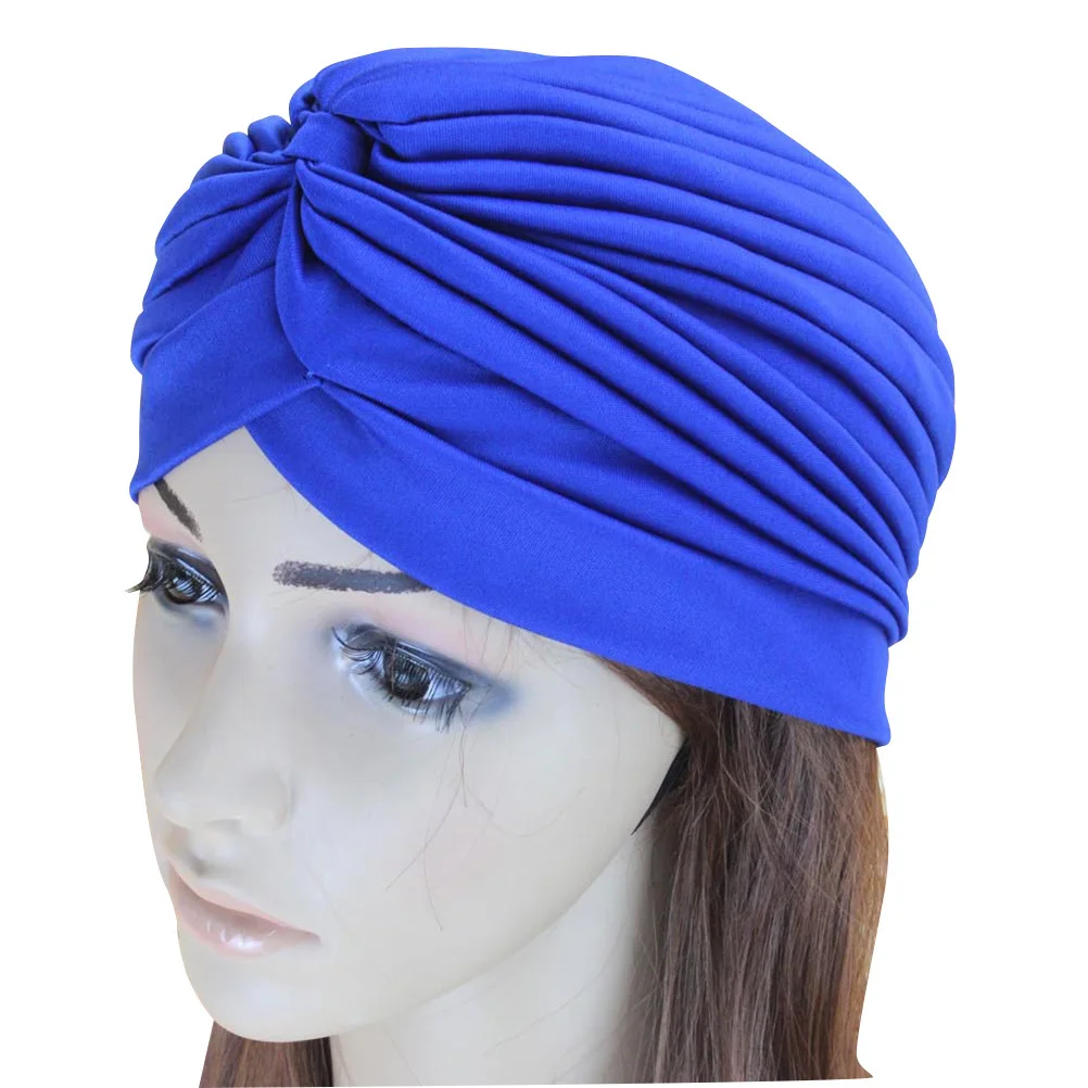 

Indian Turban Hat Baotou Yoga Turtleneck Folding Blue Cotton Cap Soft Durable for Women Hair Loss Cancer Chemo All Seasons