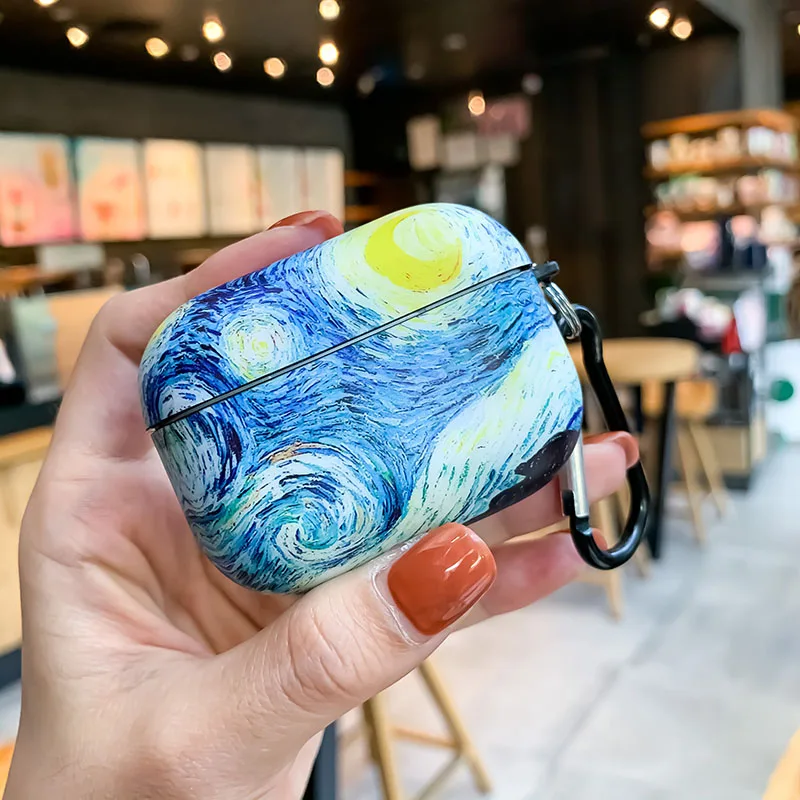 Van Gogh Sternen himmel Ölgemälde Kopfhörer hülle für Airpods Pro 2 3 Version Abdeckung abstrakte künstlerische Kopfhörer Schlüssel bund weiche Funda