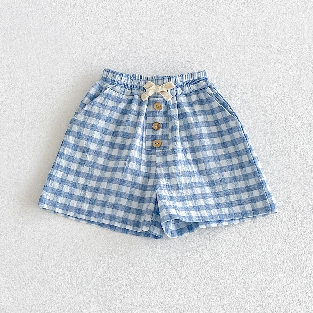 Ropa para Niños, Pantalones Cortos de Lino y Algodón para Niños, Pantalones Cortos a Cuadros de Verano para Niños Pequeñ