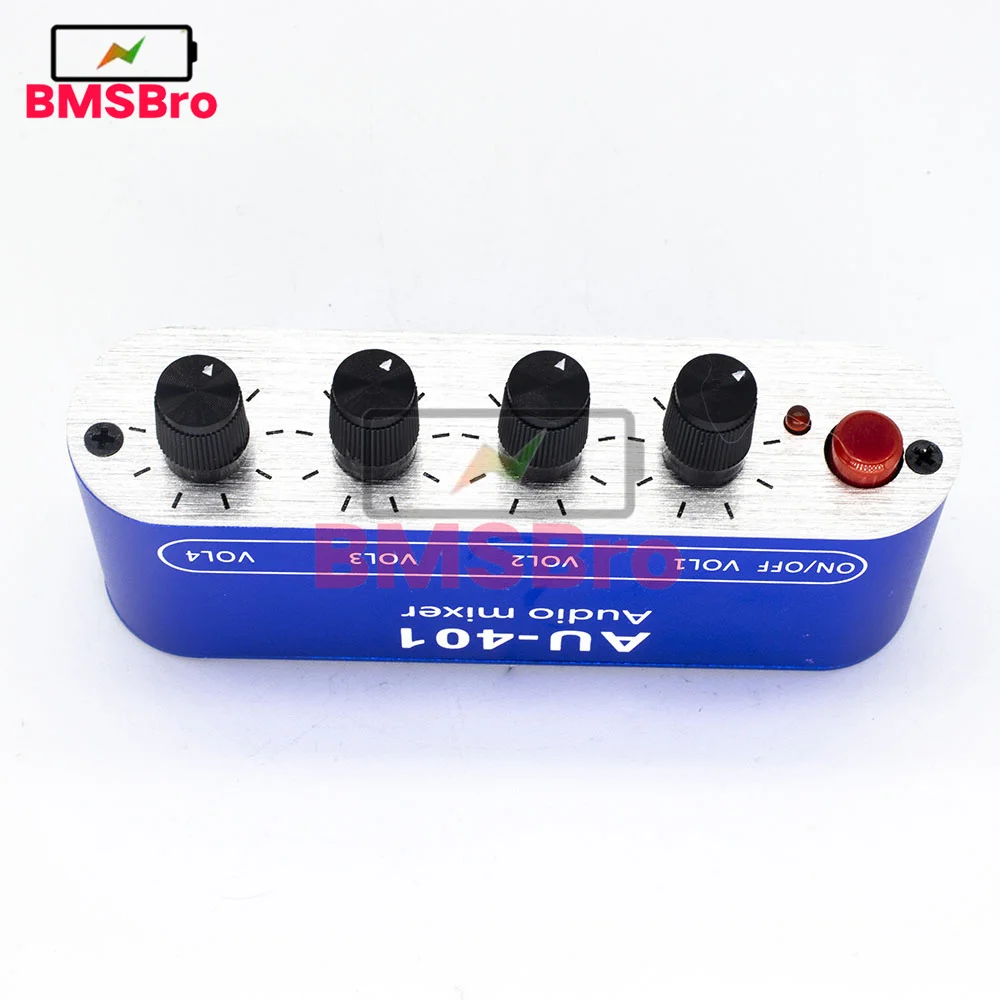 AU-401 DC 5V-12V Stereo Audio Mixer 4 Input 1 output Individually Controls Board Sound mixing DIY Headphones Amplifier