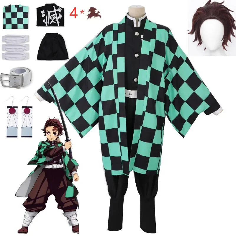 

bilibili Demon Slayer Kamado Tanjirou Cosplay Costume Halloween Party Adult Anime Clothes Fancy Outfits Wig