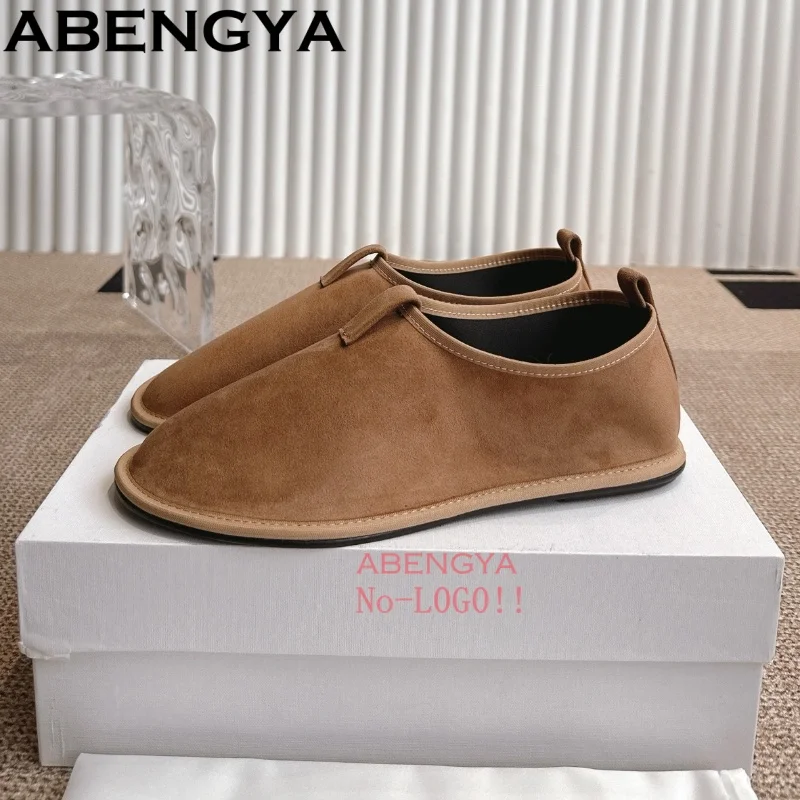 

Autumn Suede Leather Women's Loafers Round Toe Slip on Casual Flat Shoes Comfy Daily Walking Shoes Woman