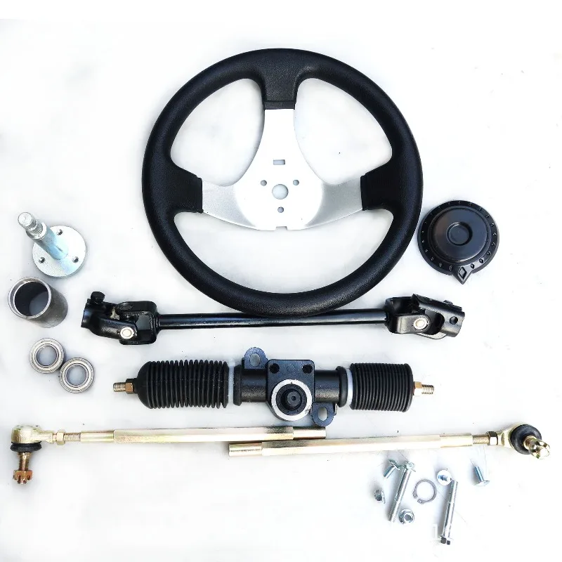 Suitable for modifying four-wheel kart beach electric vehicle 32cm 1.4 turns aluminum steering wheel tie rod ball head assembly