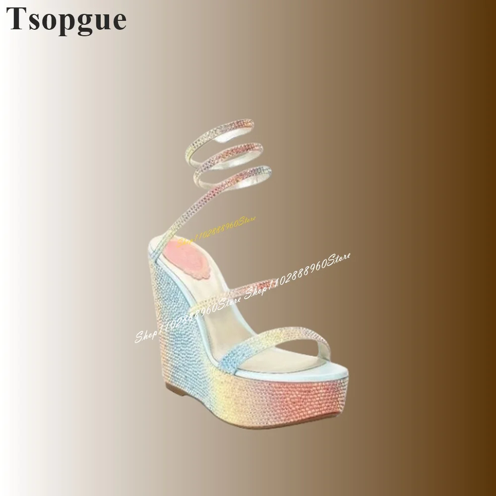 Serpentine Touwverloop Kleur Platform Strappy Sandalen Wiggen Vrouwen Schoenen Open Teen 2024 Modieuze Zapatos Para Mujere