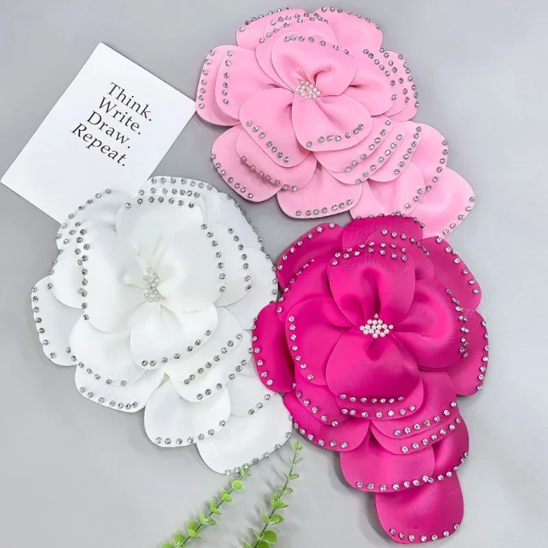 Handmade Multi Layer Fabric Large Flower Brooches for Women Crystal Pearl Lapel Pins Wedding Party Jewelry Accessories Gifts