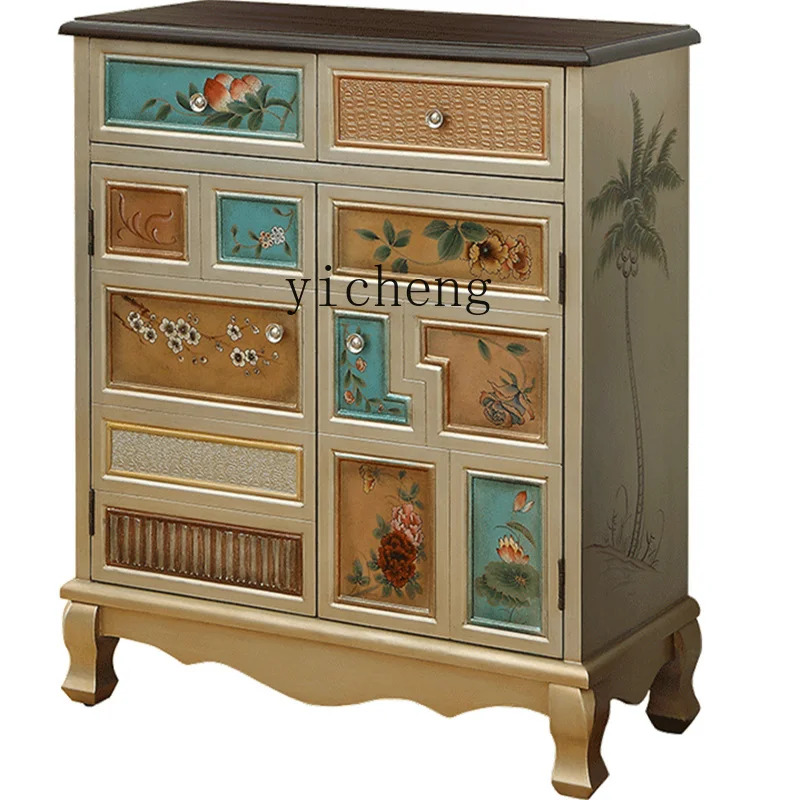 

Zk Solid Wood Shoe Cabinet Simple Hallway Storage Vintage Sideboard Cabinet European Style Hall Cabinet