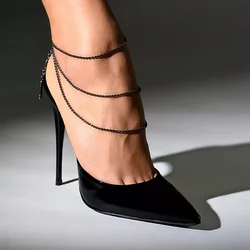 2022 Rhinestone Sexy Black Multilayer Anklet Chain Bracelet Foot Jewelry for Women Crystal Charm Long Tassel Leg Chain Anklet
