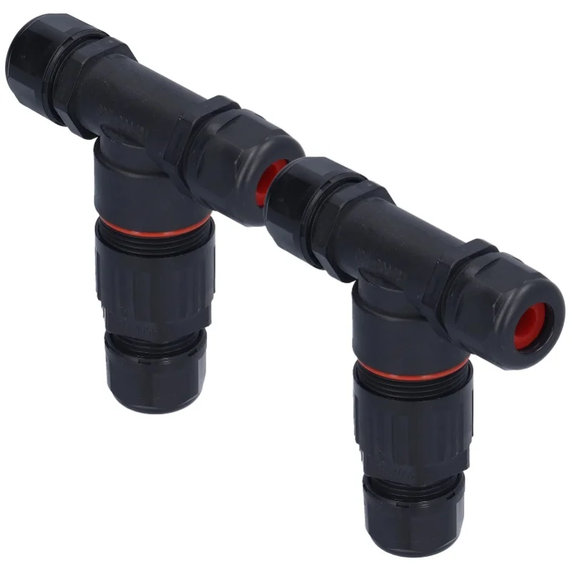 2Pcs 3 Way Junction Box Waterproof T Shape Cord Connector For Outdoor Flood Lights2 In 2 Out