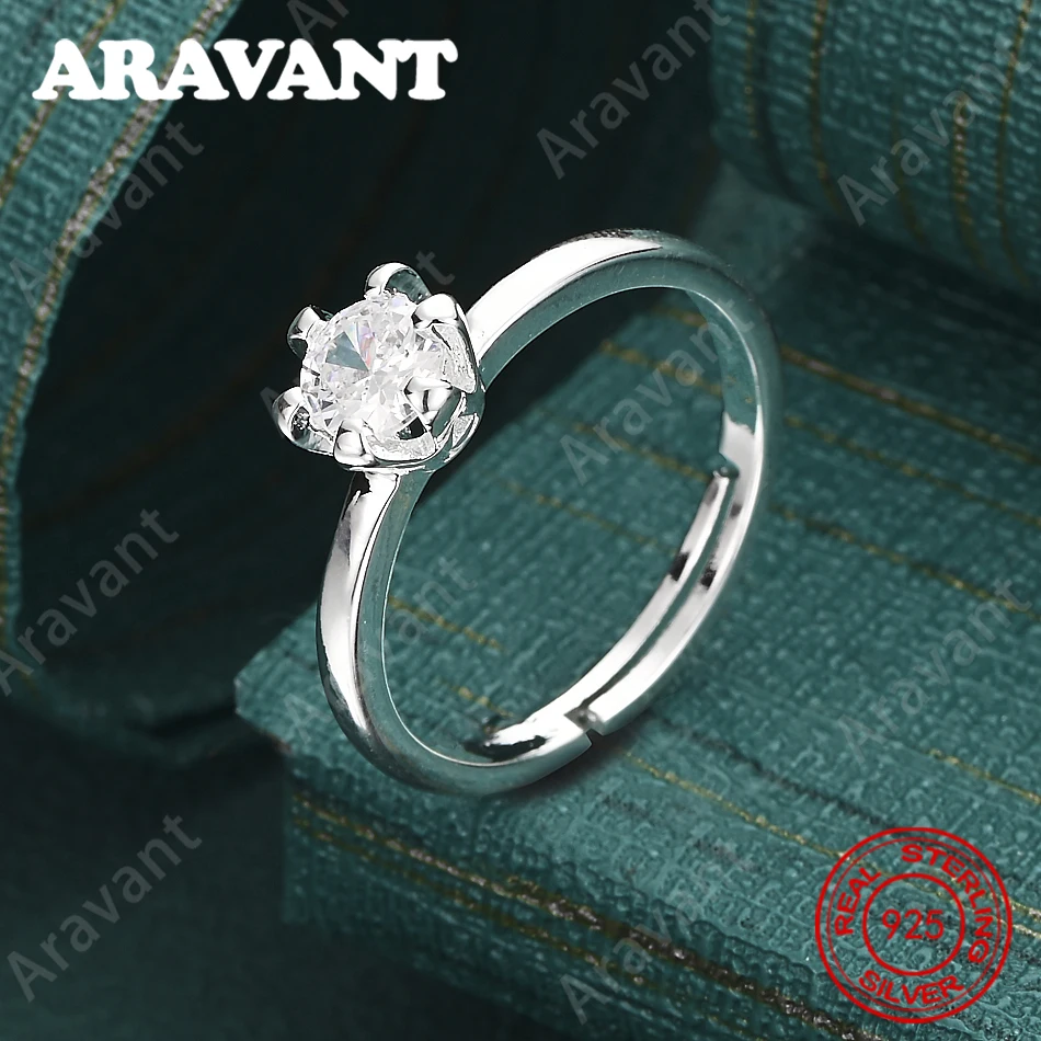 Runder Zirkonia-Ring aus 925er Sterlingsilber mit verstellbarer Öffnung – einfacher und eleganter Alltagsschmuck für Frauen