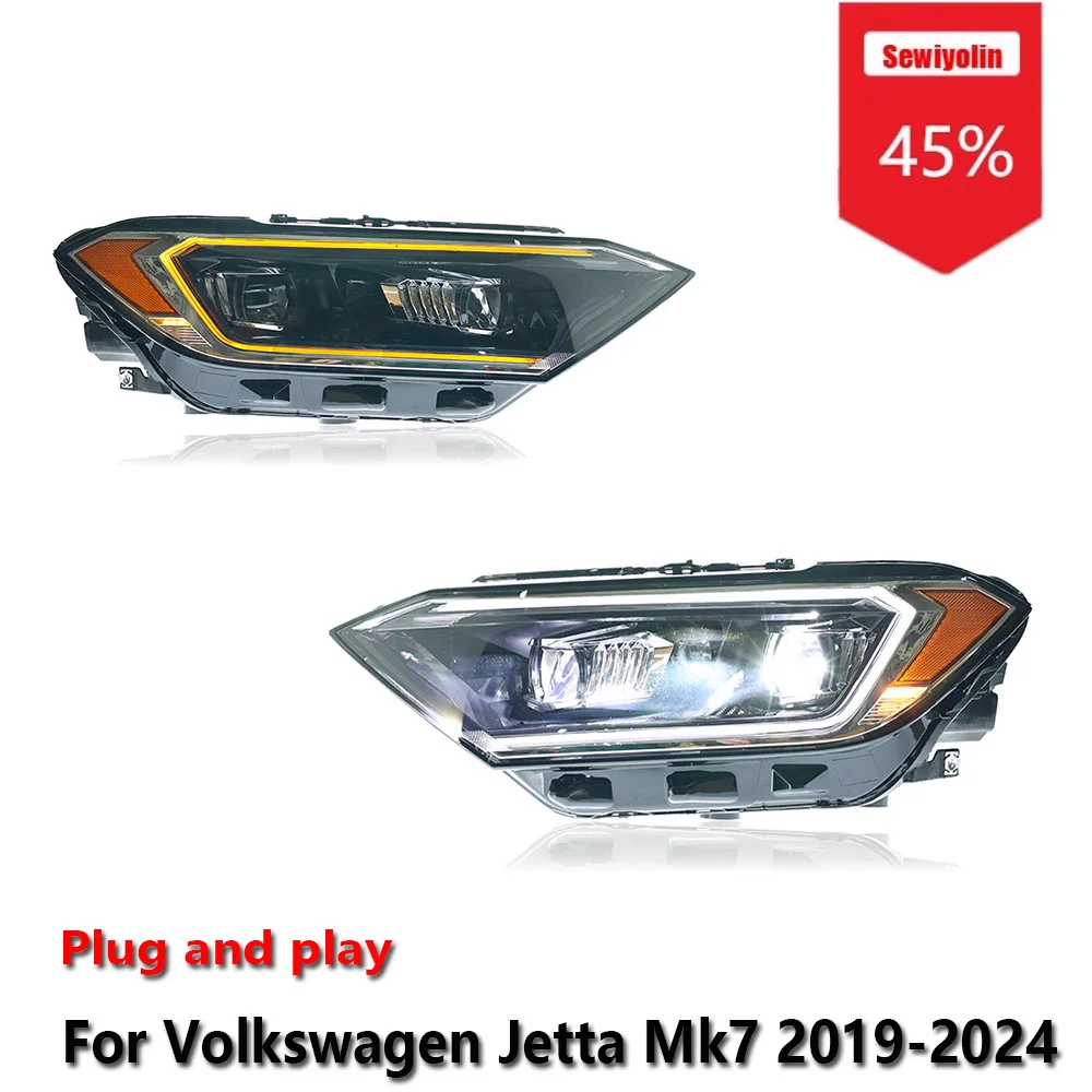 Sewiyolin سيارة LED مجموعة مصابيح أمامية لفولكس واجن جيتا Mk7 2019-2024 الضباب DRL الفرامل بدوره مصباح إشارة التوصيل والتشغيل