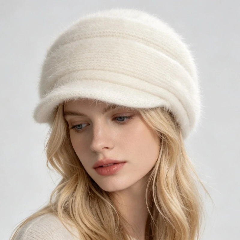 2026 New Women Winter Angora Earflaps Hat Warm Fluffy Angora Rabbit Fur Knit Hat Female Thick Fleece Lined Russian Trapper Hat