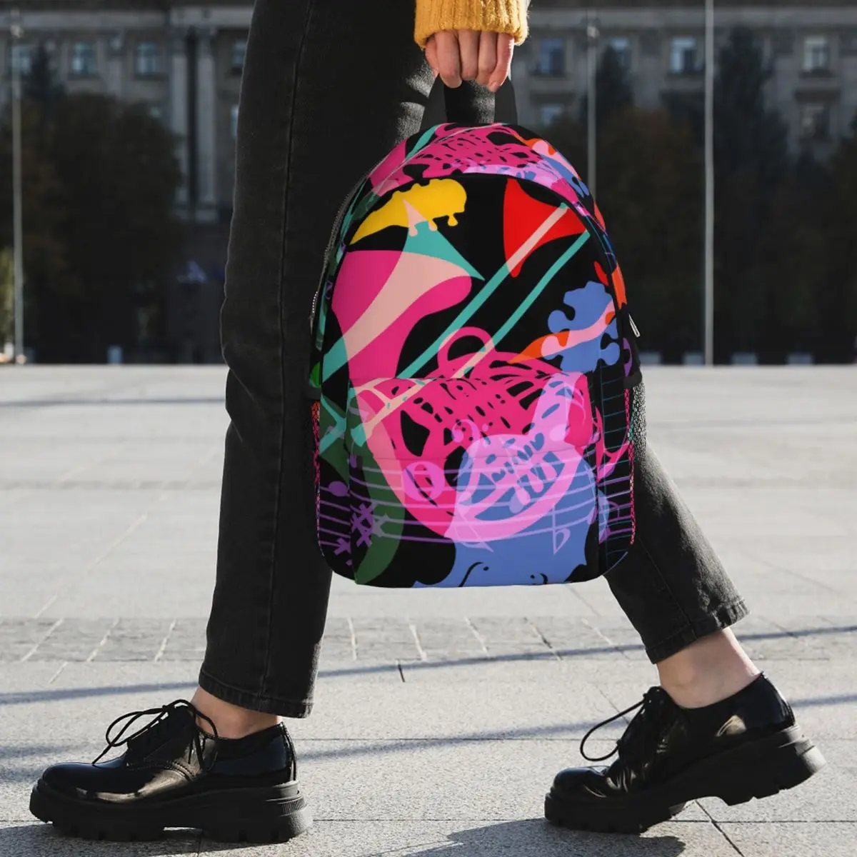 Vibrant Music Instrument Cartoon Backpack Student BookBag Children School Bag Computer Shoulder Bags for Men Women