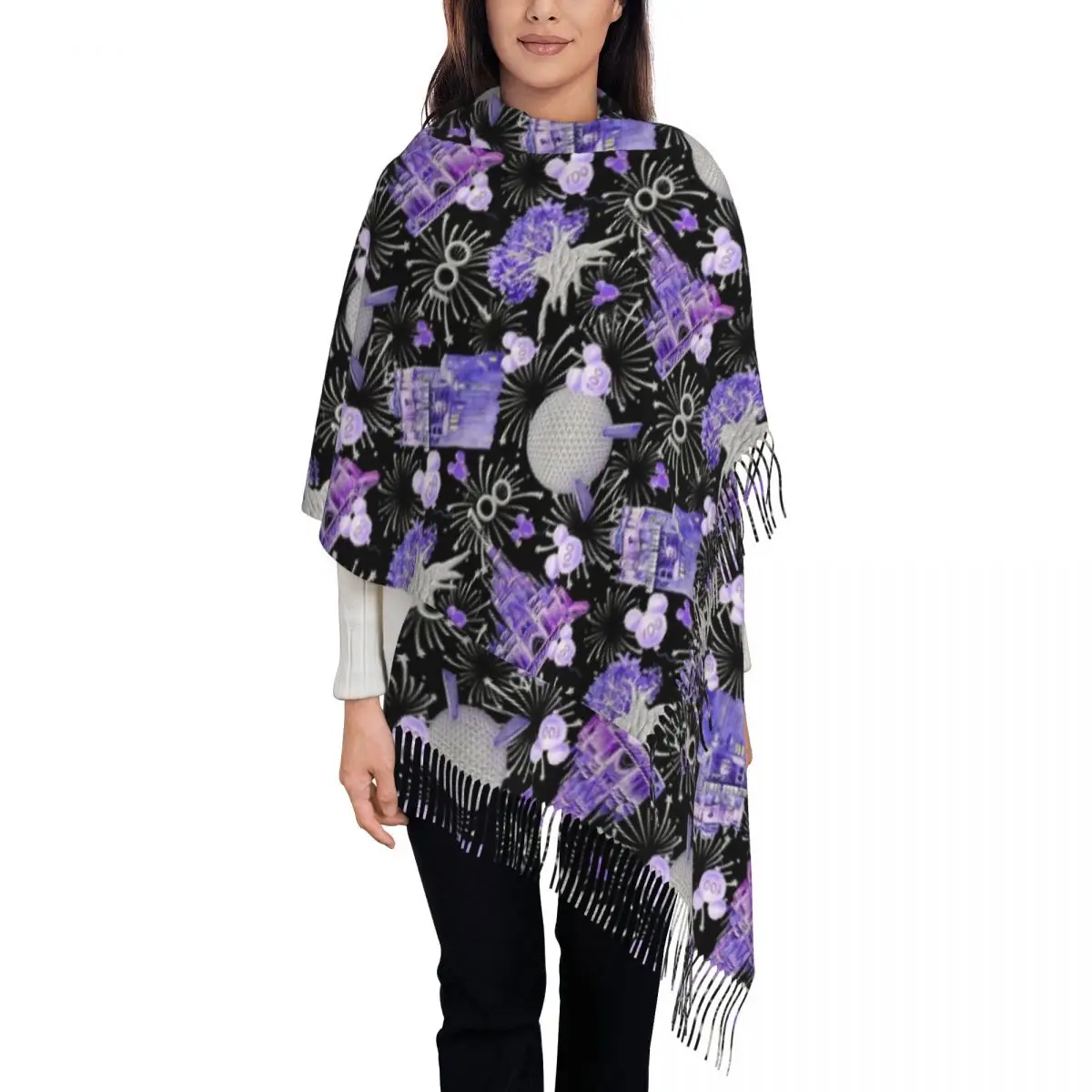 

WDC 100th Anniversary Scarf for Womens Fall Winter Shawls and Wrap Mickey Fantasyland Castle Long Shawl Scarf Ladies