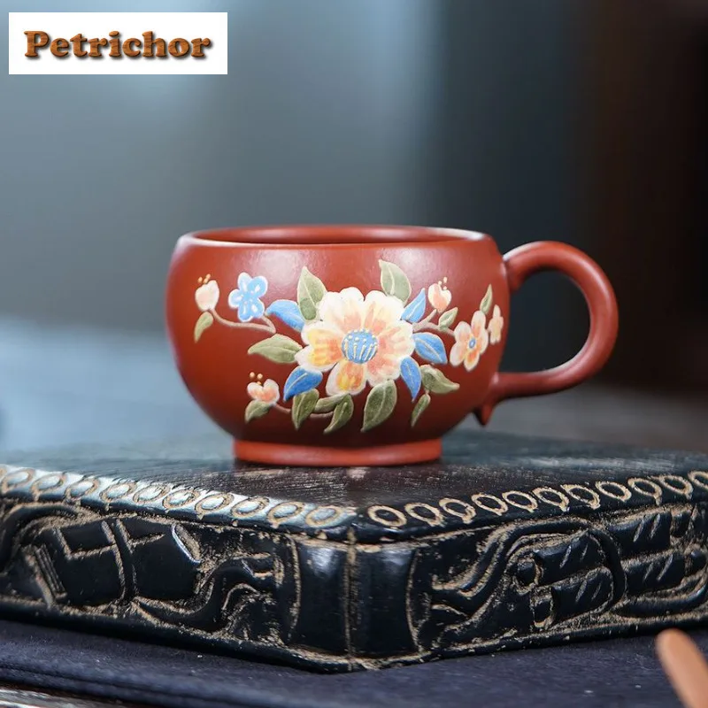 

160ml Yixing Zisha Flower Interest Coffee Mug Ancient Cappuccino Latte Cup Afternoon Tea Mug Master Office Water Cup Drinkware