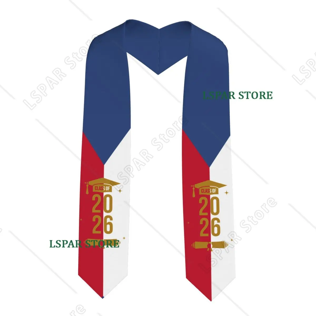 Class Of 2026 Czech Republic Flag Graduation Stole Sash Scarf For International Students Proud 183CM Long
