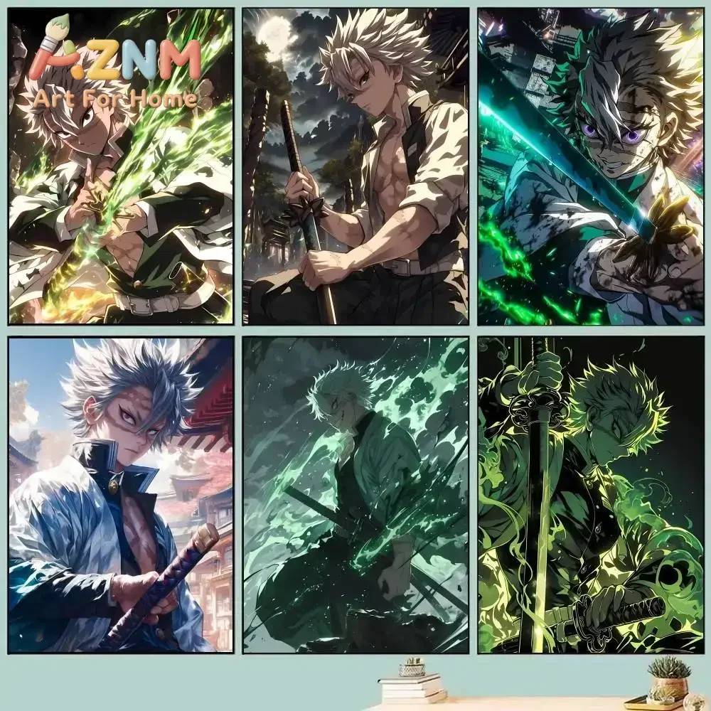AZNM Demon Slayer Shinazugawa Sanemi Anime Canvas Wall Art Frameless Print Poster for Bedroom Living Room Home Wall Decor