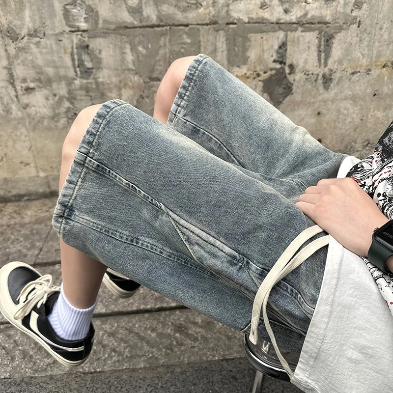 Men's Denim Shorts Distressed Washed Thin Short Jeans Summer  Basic Casual Pants Hip Hop Street Short Pants