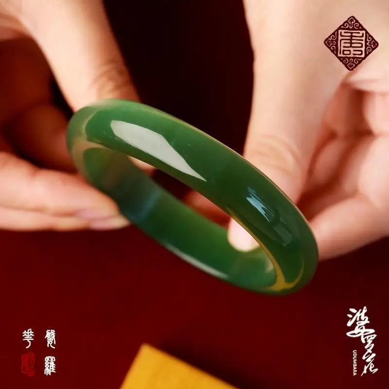 

Myanmar Natural Goods Yang Ice-like Floating Green Flower Imperial Concubine round Bar Jade Bracelet Ic