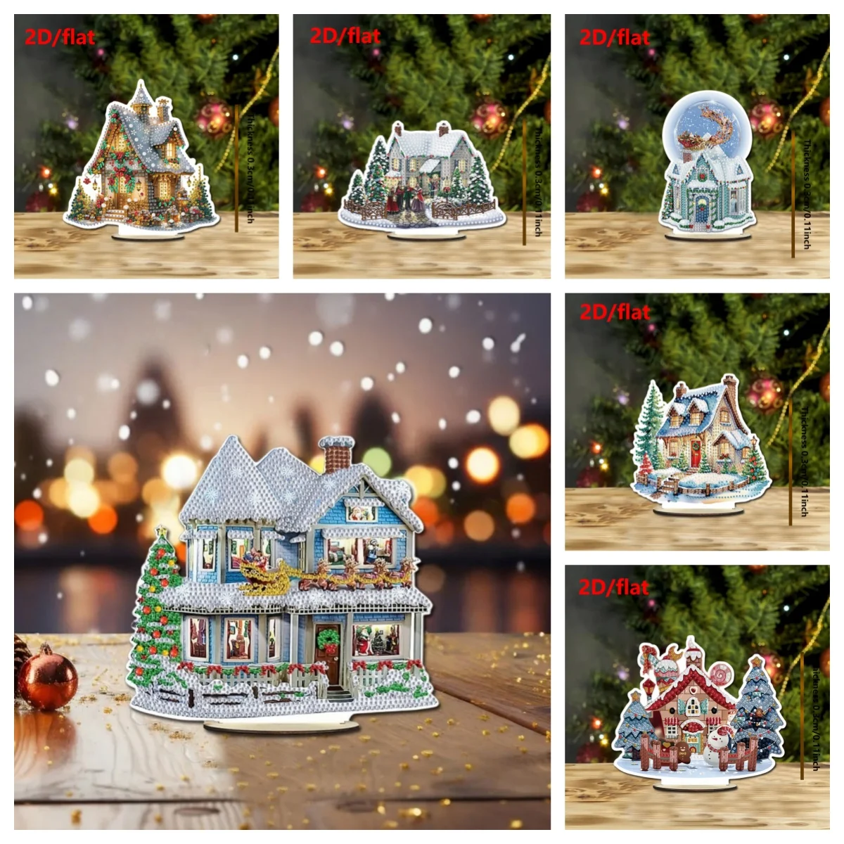 لوحة ماسية واحدة مصنوعة من زخرفة خشبية بطابع عيد الميلاد مناسبة للوضع على طاولة غرفة النوم العائلية كهدية للعام الجديد #4