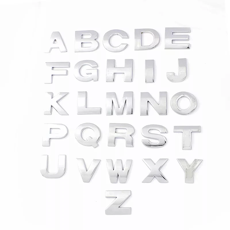 1PCS 3D Silver Chrome Car Decals 25mm Metal  Letter and Number Stickers Waterproof Exterio Alphabet for Motorcycle Accessories