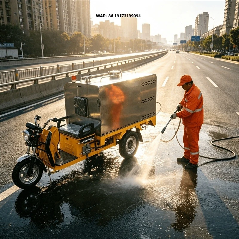 600L Stainless Tank Electric High Pressure Washer Street Cleaning Machine Tricycle High Pressure Car Washer