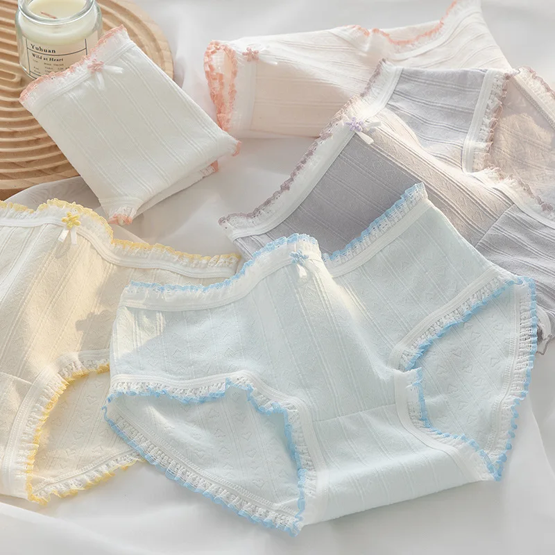 

new delivery Young girl Underwear 6pc/lot 92% Cotton Lovely middle Waist Briefs students Panties children solid Teenagers M-XL