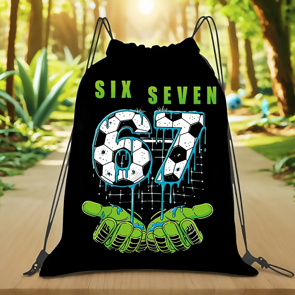 Soccer Number 67 Print Drawstring Backpack, Lightweight, Drawstring & Durable, Unisex Storage Bag
