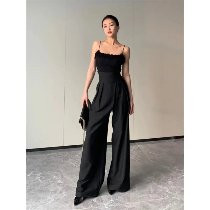 SuperAen Spring Summer 2023 New Fashion High Waist Dropped Floor Casual Pants Korean Long Trousers Women