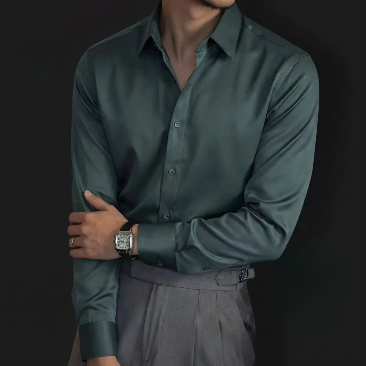 2026 Spring Autumn Men Business Casual Shirt Mulberry Silk Modal Solid Color Soft Breathable Non-Iron Stretch Long Sleeve Shirt view 3