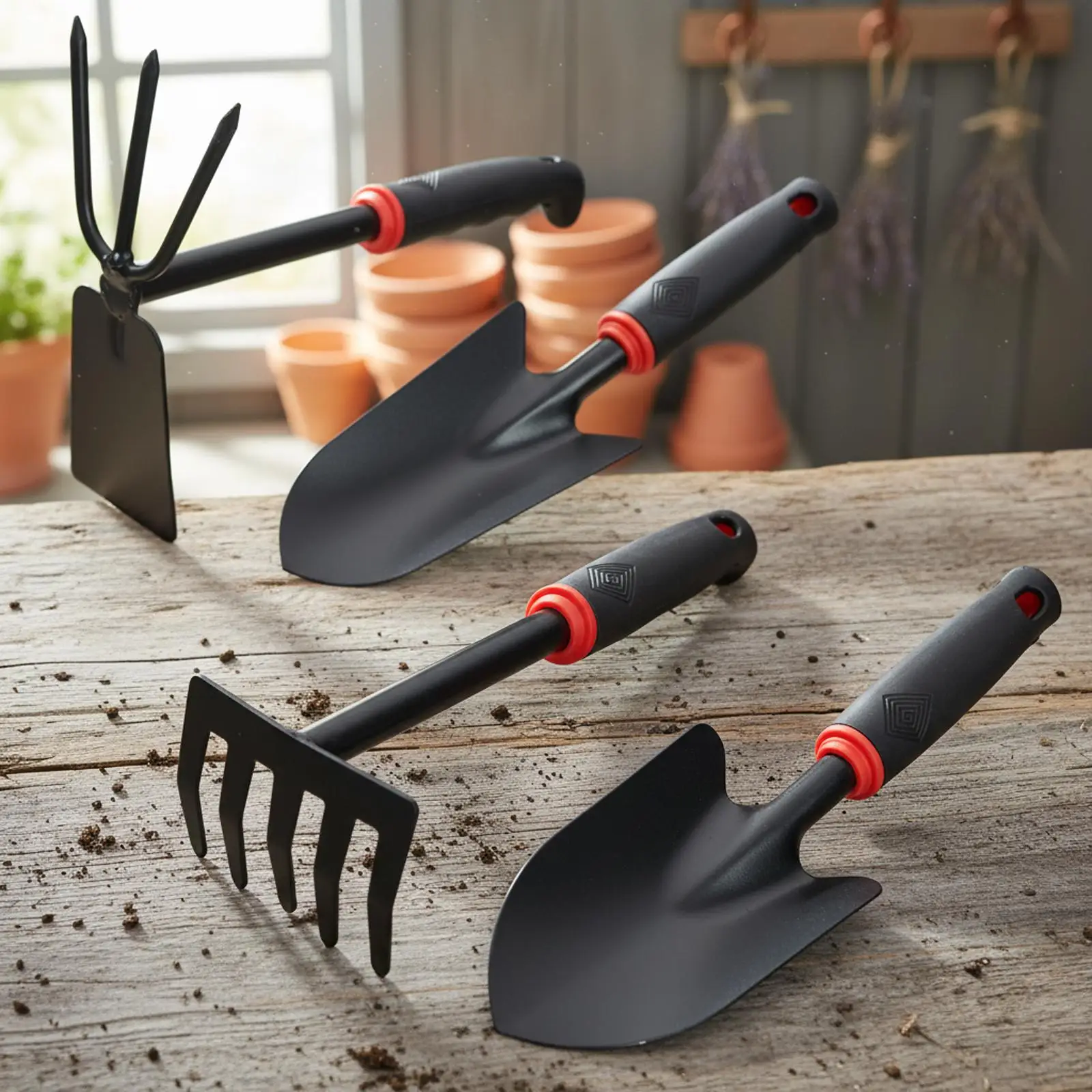 

Набор садовых инструментов 4 в 1: ручные инструменты, садовые инструменты, лопата, грабли, мотыга для рыхления почвы