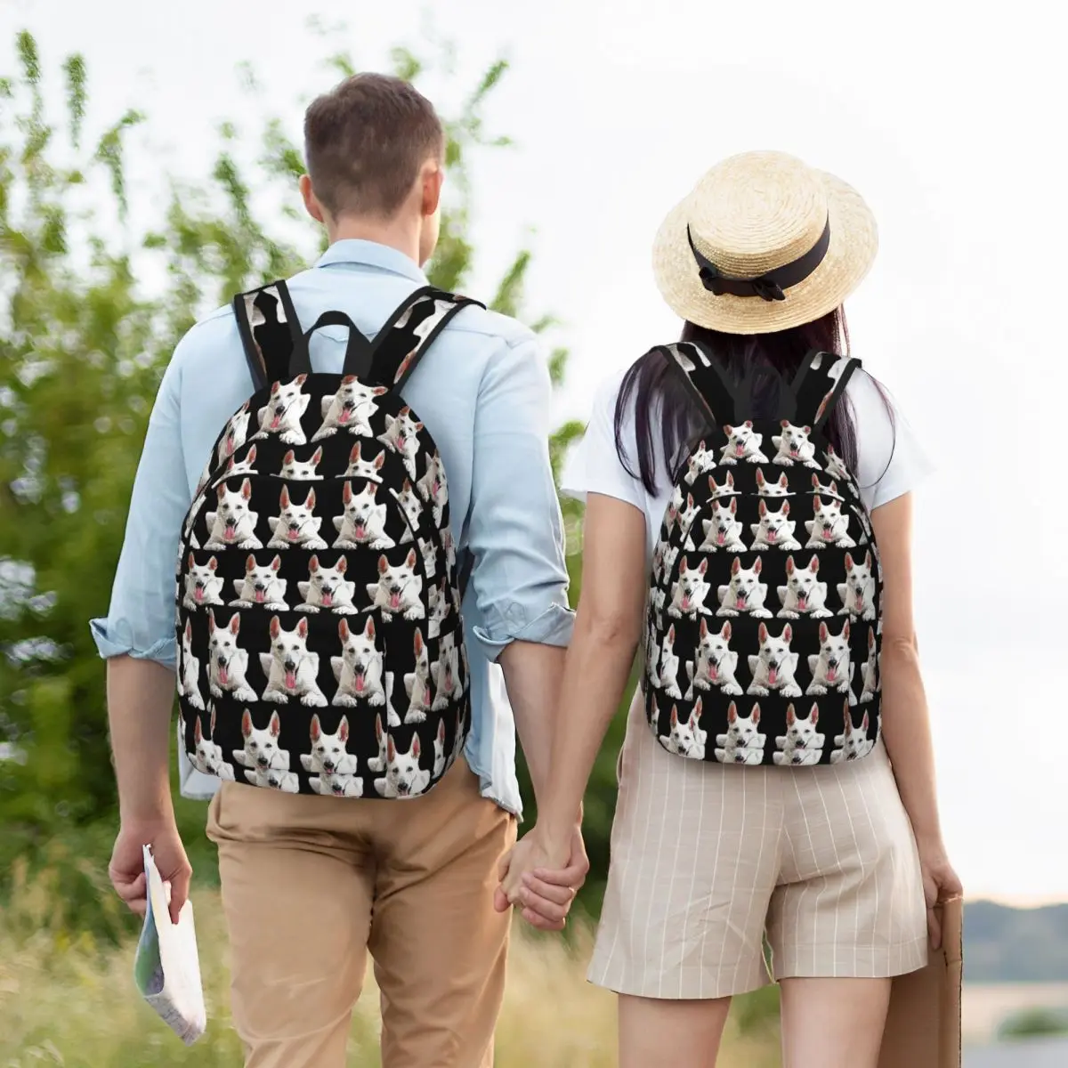 White Swiss Shepherd White German Shepherd Student Backpack School Bag Hiking Travel Daypack for Kids Bookbag Shoulder Bags