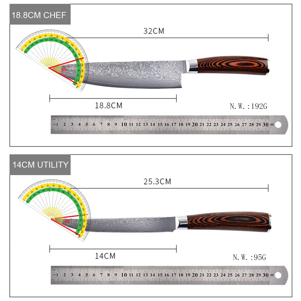 SW High Quality Knife Set 10Cr15CoMov Damascus Steel Japanese AUS10 Series Chef\'s 7.5-in Kitchen Knife 5.5-in Utility Universial