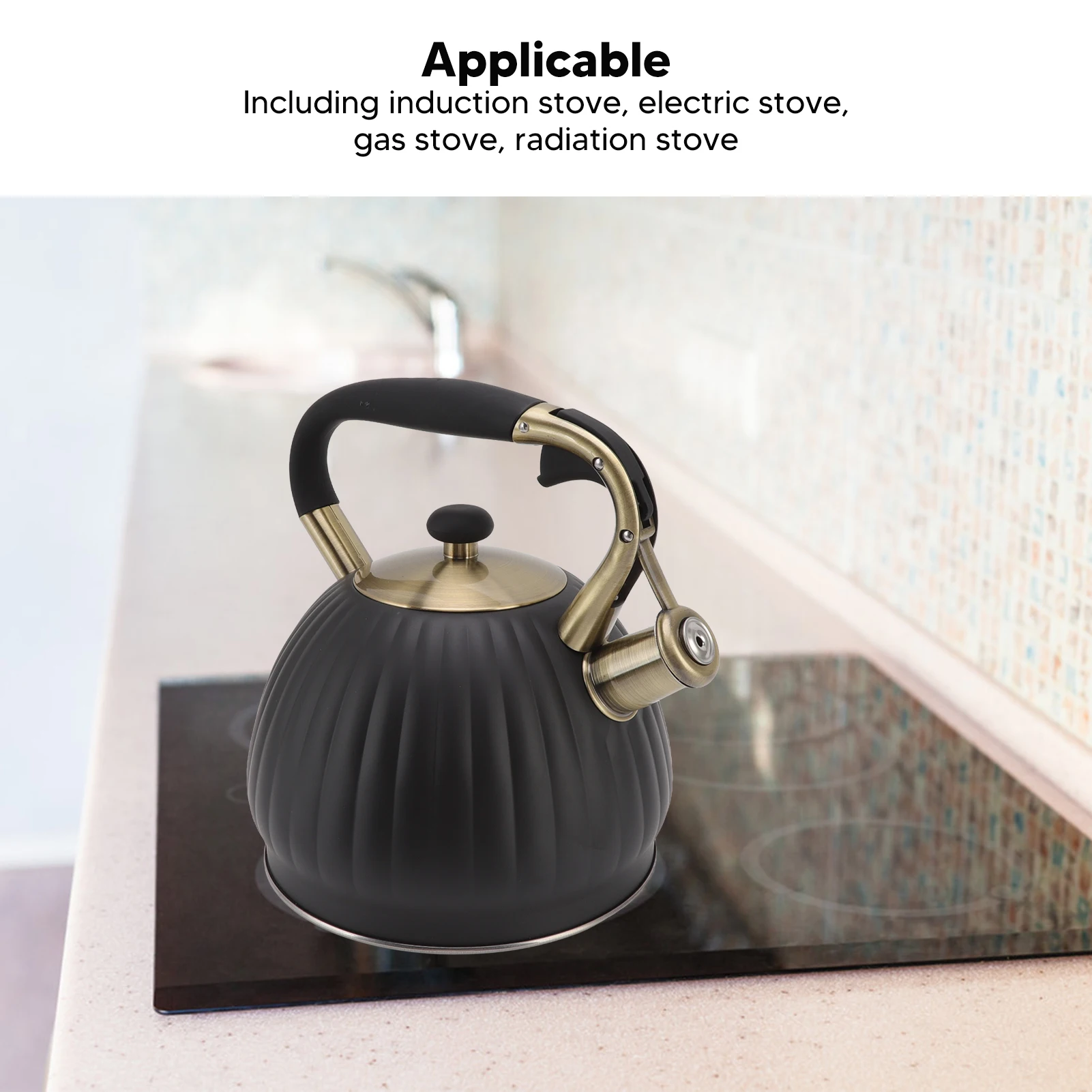 3,5 l pfeifender Teekessel, Edelstahl, Kürbisform, Teekanne, Teekanne für den Herd, schwarzer Edelstahl-Teekessel, Pfeife, Teekanne