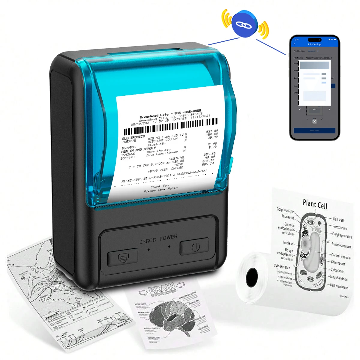 

MHT-P11 Mini Portable Receipt Printer 58mm Wireless Bluetooth Invoice Bill Ticket Printer Support Android Phone PC Windows